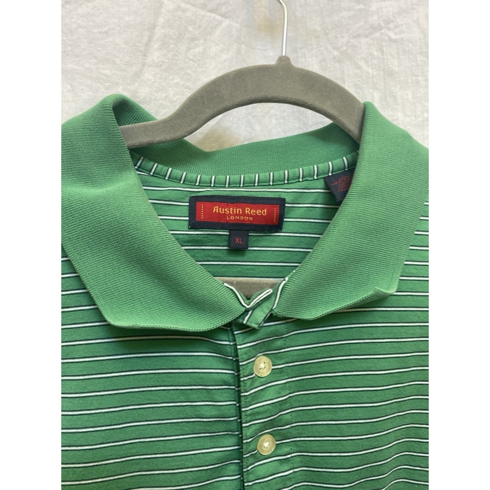 Austin Reed London X Large Striped Polo Shirt Mens 100% Cotton Preppy Green